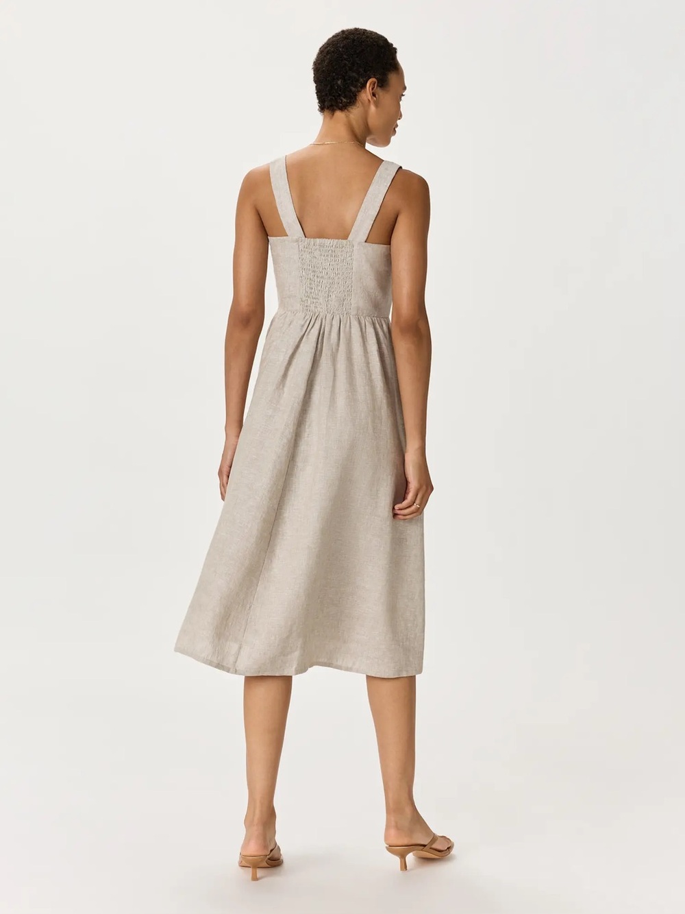 Quince 100% European Linen Fit & Flare Midi Dress Flax Beige Neutral Size Medium - Picture 15 of 16